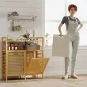 HOMCOM Bamboo Double Tilt Out Laundry Hamper Cabinet, 82L Laundry Basket, Freestanding Bathroom Storage Unit with 2 Removable Bags and 2-Tier Storage Shelves for Washroom, Natural Wood Finish image 7