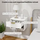 HOMCOM Floating Nightstands Set of 2, Modern Wall Mounted Bedside Tables with Fluted Drawer and Open Shelf for Bedroom, White image 4