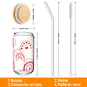 Alphynix Gobelet en verre avec couvercle en bambou et paille 500 ml - Arc-en-ciel et cœurs image 5