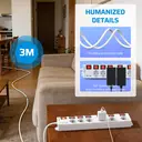 Dewenwils stekkerdoos met 6 stopcontacten en 2 USB-poorten, individueel geschakeld, brede afstand en 90° stopcontacten, overbelastingsbeveiliging en kinderbeveiliging, 3680 W/16 A, 3 m kabel, wit image 7