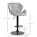 HOMCOM Bar Stools Adjustable Quilted Geo Velvet Grey/Black 2pcs image 4