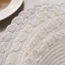 White Label 6 pieces, round 38cm woven placemats,Polyester patchwork outer ring three-strand placemat  White， anti-slip polyester Nordic placemats, suitable for home, kitchen, and dining table use, perfect for holiday parties, birthdays, weddings, and dinners image 8