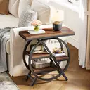 Tribesigns Coffee Side Tables, 3-Tier End Table for Living Room, Wood Sofa Side Table with Storage, Industrial Nightstand and Bedside Table with Geometric Metal Frame for Bedroom, Rustic Brown image 4