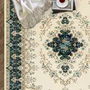 Vintage Design Area Rugs for Living Room, Washable Floral Collection Traditional Bedroom Rug, Low Pile Cute Print Carpet, No Slip Office Kitchen Home Decor, Green,59.8*83.8in image 1