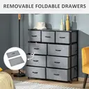 HOMCOM 9 Drawers Storage Chest Dresser Organizer Unit w/ Steel Frame, Wood Top, Easy Pull Fabric Bins, for Bedroom, Hallway, Entryway, Black & Grey image 5