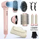 Okaydeer Set de Brosse Sèche-Cheveux Haute Vitesse 7 en 1 & Boucleur Auto-Enrouleur, Lisseur à Air Chaud Anti-Frisottis et Volumateur pour Cheveux Lisses et Brillants, Cadeau Rose avec Sac de Voyage image 1