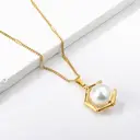 Hexagon Pearl Pendant Necklace, 18K Gold Plated Geometric Jewelry image 3