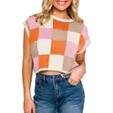 Women's Cap Sleeve Crop Tops Summer Color Block Going Out Crew Neck Knit Trendy Casual Sweater (orange, L) image 2