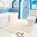 3 pcs Bathroom Rug Set Includes Bath Rug, Contour Mat and Toilet Lid Cover, Machine Washable, Super Soft Microfiber & Non Slip Bath Rugs with Rubber Backing,Beige diamond pattern image 1