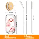 Alphynix 1pc Rainbow Love Glass Tumbler, 500ml Valentine‘s Day Gift with Colorful Hearts & Dots, Glass Straw & Wood Lid, Romantic Iced Drink Cup for Her/Him image 5