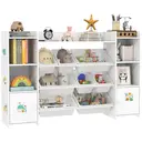 AIYAPLAY Kids Bookshelf and Toy Storage Organiser with 8 Removable Storage Bins, Toy Organisers with Bookshelf for Playroom, Kids Room, Nursery, White image 0