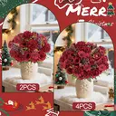 Yuejia 2Pcs 13in/33cmArtificial Flowers Like Real Artificial Bouquet Silk Artificial Roses Bouquet with Daisy Chrysanthemum Pink Flowers for Centerpiece Table Wedding Party Home Decor(red) image 3
