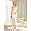 narrow lace v-neck beige silk-like suspender dress  XL image 3