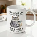 Alphynix 1 Mug blanc 33cl avec citation impertinente "Tu sens le drame" & illustration Grumpy Cat café, cadeau de Noël ou Thanksgiving humour brut,Le cadeau de la saint-valentin, cadeau d’anniversaire image 1