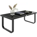 Outsunny Table Basse de Jardin Rectangulaire, Pieds Incurvés, Plateau en Verre Trempé, Table d'Appoint pour Terrasse Balcon Jardin, 90x45x33cm, Noir image 0