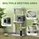PawHut Cat Tree for Indoor Kittens, 132cm Cat Tower with Scratching Posts and Pad, Bed, House, Jumping Platform, Grooming Brush, Toy Balls, Anti-Tip Kit, Cat Climbing Frame, Light Grey image 5