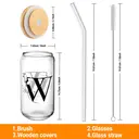Alphynix 1pc Modern Glass Cup, 500ml Tall Iced Coffee Glass with Monogram "W" Design, Bamboo Lid & Straw, Cold Drink Tumbler for Iced Tea, Juice, Boba image 5