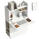 HOMCOM Bureau Pliant, Bureau Informatique avec Plateau Rabattable, Étagères de Rangement et Placard, Style Moderne, 80 x 30 x 128 cm, Blanc image 0