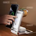 Rexsun 3 in 1 Foldable Wireless Charging Station, Aluminum Alloy Wireless Charger Stand for Multiple Apple Devices - Travel Size for iPhone, Apple Watch, AirPods, Adapter Not Included, T8, Silver-white image 3