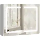 HOMCOM Bathroom Mirror Cabinet with LED Lights and Double-Sided Mirrors, 600 x 800 mm Aluminium Wall Mounted Bathroom Cabinet with Anti-Fog, 3 Colour Dimmable Lighting, Adjustable Shelves image 0