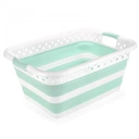 Addis 45L Collapsible  Laundry Basket - White & Aqua Haze image 1