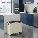 SONGMICSHOME  Triple Compartment Recycling Bin, 3 x 18L Pedal Kitchen Waste Bin, Soft-Close Lids, Steel, for Home, Beige image 2