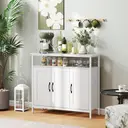 HOMCOM Industrial Kitchen Sideboard with Open Shelf, 2 Cabinets, Adjustable Shelves, Sideboard Buffet for Entryway, Living Room, Dining Room, White image 6