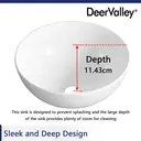 DeerValley Round Bathroom Vessel Sink, Modern Above Counter Ceramic Vanity Vessel Sink, 32.5 x 32.5 x 14cm Bathroom Art Basin (White) image 3