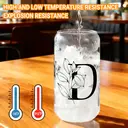 Alphynix 1pc Modern Glass Cup, 500ml Tall Iced Coffee Glass with Monogram "D" Design, Bamboo Lid & Straw, Cold Drink Tumbler for Iced Tea, Juice, Boba image 4