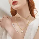 18K Gold Plated Double Layer Necklace with Pearl Pendant, 16/20 Inch Layered Link Chain image 4