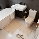 Bathroom Set 3 Piece Non-Slip Absorbent Bath Mats for Tub Shower, Machine Washable 38*44cmToilet Cover, 50*40cm U-Shaped Contour Toilet Rug，50*80cm Bathroom Rugs,Beige meander pattern image 1