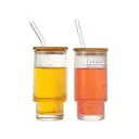  4-Piece Glass Drinking Cups With Glass Straws Cleaning Brush Reusable Smoothie Cups                           image 1