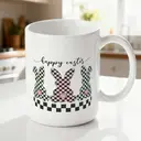 Alphynix 1 Mug Joyeuses Pâques, tasse à café céramique 33cl avec lapins à motif carreaux et petits derrières roses, cadeau moderne funky pour ados, adultes,Le cadeau de la saint-valentin, cadeau d’anniversaire image 1