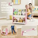 AIYAPLAY Kids Bookshelf, 3 Tier Childrens Bookcase with Wheels, Double-Sided Kids Book Rack with Toy Storage for Playroom, Bedroom, Nursery, Classroom, Pink image 7