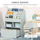 HOMCOM Kids Bookshelf with Storage Drawer, Children's Bookcase with Wheels, Toy Organiser for Bedroom, Playroom - Grey image 4