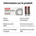Ochama Piles AAA 10 pièces, Alcalines sans mercure écologiques, Pour tensiomètre/glucomètre/serrure à empreinte digitale/télécommande/balance numérique/jouets 10 pièces image 5