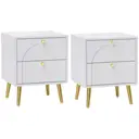 HOMCOM Bedside Table Set of 2, Modern Bedside Cabinets with 2 Drawers and Steel Legs, Side Tables for Living Room, Bedroom, 40 x 35 x 50 cm, White image 0