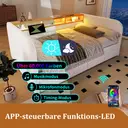 Polsterbett Tagesbett 140x190 cm, Schlafsofa mit LED und USB-C Ladefunktion,Leinen, Hellbeige (Ohne Matratze)  image 4