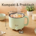 IAGREEA Tragbarer elektrischer Kocher 1,6 L Ramen-Kocher, Ramen-Nudelkocher – Dual Power Mini Ramen-Maker, multifunktionaler Lazy Pot, antihaftbeschichteter Nudelkocher mit Trockengehschutz für Pasta, Nudeln, Eiersuppe, kompakt für Wohnheim und Büro (Grün) image 2