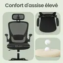 Ochama x SONGMICS Chaise de Bureau en Maille, Chaise Ergonomique Pivotante avec Soutien Lombaire, Appui-Tête, Accoudoirs Relevables, Noir image 7