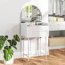 HOMCOM Modern Dressing Table with Arched Mirror, Makeup Table with 3 Drawers, Compact Vanity Desk for Bedroom, Small Spaces, 60 x 42.5 x 131 cm, White image 7