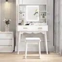 HOMCOM Dressing Table with Mirror and Stool, Vanity Desk with 3-Colour LED Lights, Modern Makeup Table with Cushioned Seat, 2 Drawers, Storage Shelves, Pine Wood legs, White image 1