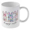 Alphynix 1pc Happy Easter Mug, 11oz Ceramic Coffee Cup with Three Back-View Bunnies and Pastel Bows, Festive Easter Gift for Kids, Girls, Women image 3