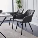 CLIPOP Faux Leather Dining Chairs Set of 2, Lounge Reception Chairs with Arms and Metal Legs, Padded Accent Armchair for Kitchen Dining Room, Living Room Corner Bedroom 067 pu deep grey 55*60*82.5 cm image 7