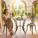 Outsunny 3 Pieces Outdoor Bistro Set, Vintage Patio Furniture Set with Round Table, Umbrella Hole and Chairs, for Garden, Balcony, Brown image 7