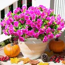 Yuejia Lot de 6 bouquets de fleurs artificielles en soie camélia fuchsia - 38 cm image 1