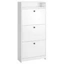HOMCOM Narrow Shoe Cabinet with 3 Flip Doors, 14-18 Pairs Shoe Cupboard with Open Shelf for Slim Hallway and Entryway, 24 x 60 x 132 cm, White image 0