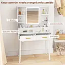 HOMCOM Dressing Table with Mirror and Stool, Vanity Desk with 3-Colour LED Lights, Modern Makeup Table with Cushioned Seat, 2 Drawers, Storage Shelves, Pine Wood legs, White image 5