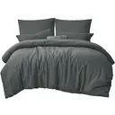 LeBonsoir Parure de lit brossée avec 1 housse de couette 200 x 200 cm et 2 taies d’oreiller 65 x 65 cm, avec fermeture éclair - Gris foncé image 1