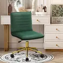 Hellove Chaise de coiffeuse sur roulettes, chaise pivotante en velours, réglable en hauteur avec base en métal doré, chaise de maquillage sans accoudoirs, tabouret de coiffeuse avec dossier pour chambre et salles de coiffeuse, vert image 5